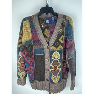 GAP womens HAND KNIT chunky cardigan cotton silk wool
